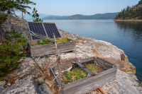 Vegetable boxes for fresh produce at a glamping resort in Desolation Sound