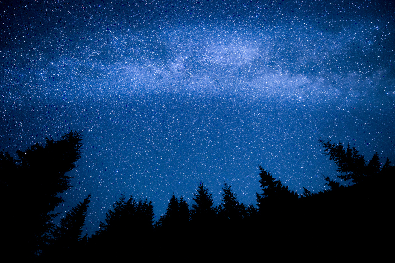 Milky Way above the night mountain forest